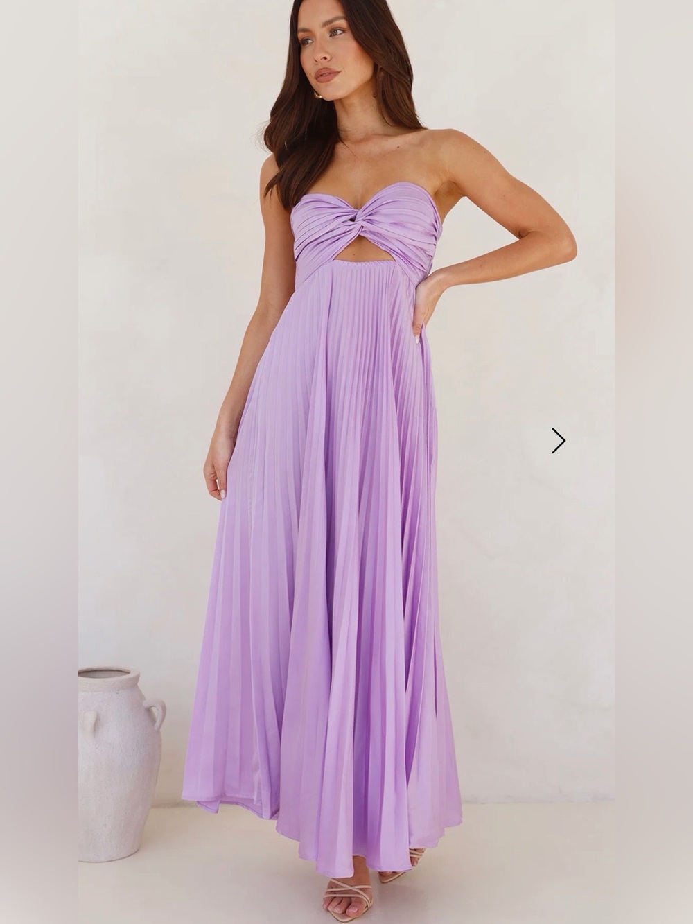 Hello Molly FROSTED BERRY STRAPLESS PLEATED MAXI DRESS LILAC